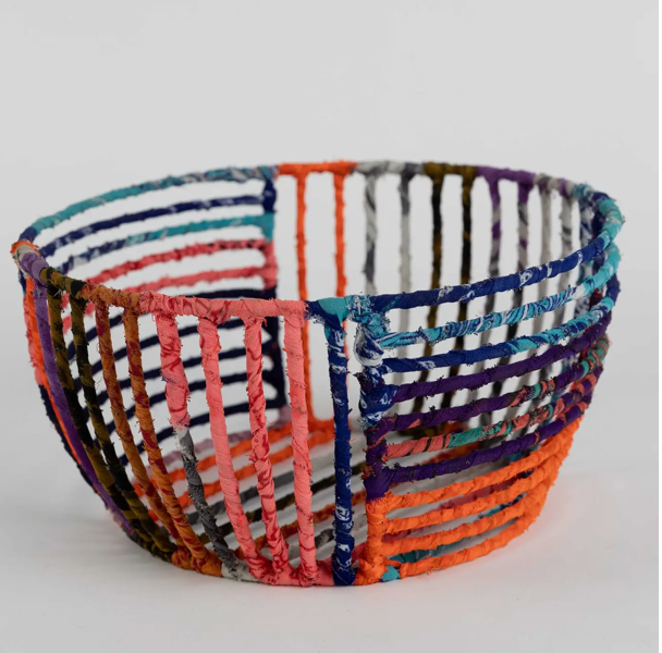 Recycled Sari Wrapped Wire Basket