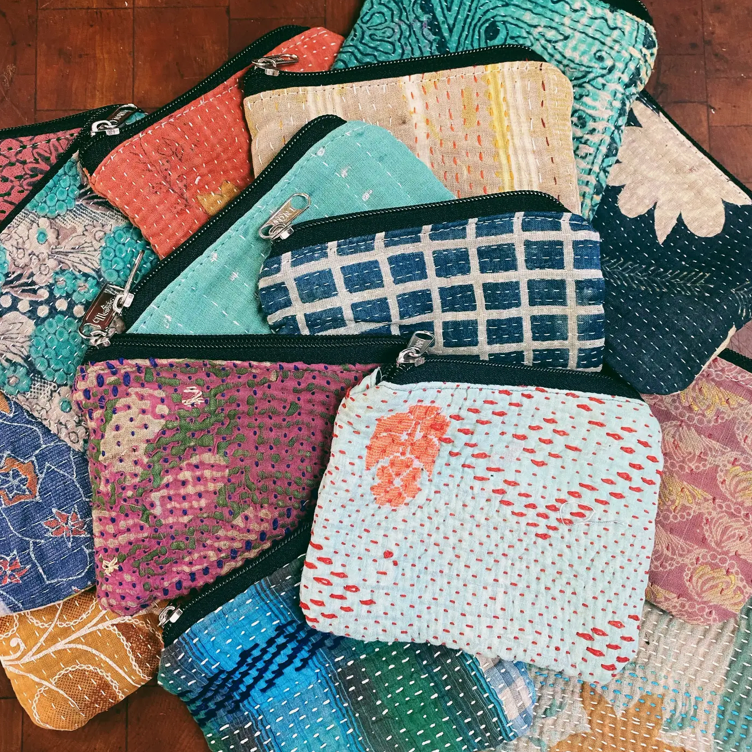 Zipper Pouch Bag made with 100% Cotton Upcycled Sari