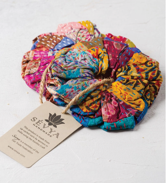 Upcycled Silk Kantha Scrunchies
