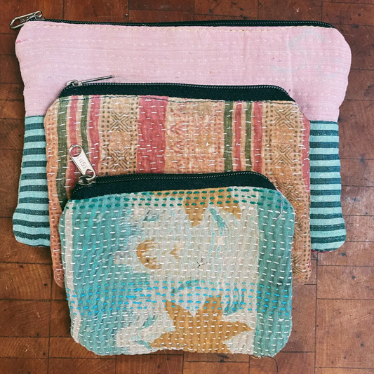 Zipper Pouch Bag made with  100% Cotton Upcycled Sari